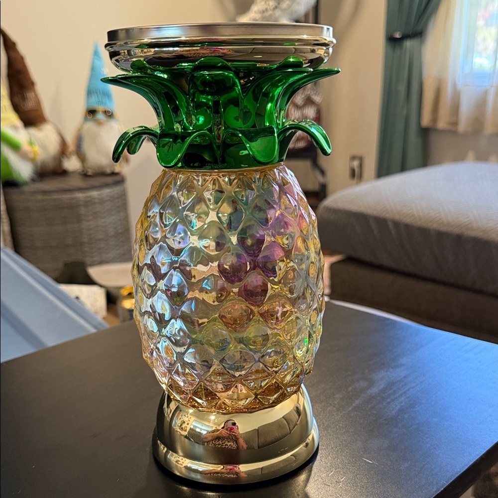 Bath & Body Works Pineapple Candle Holder with Green and Gold Accents